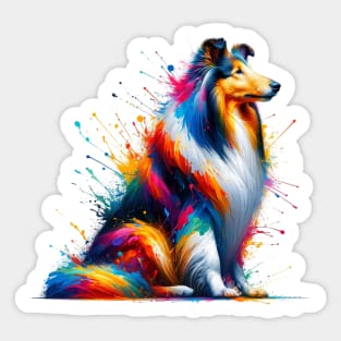 Collie Captured in Dynamic Colorful Splash Art Sticker